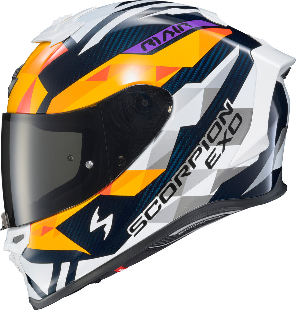 Scorpion EXO-R1 Air Carbon Rastor Full Face Helmet Orange/White/Blue / 2XL