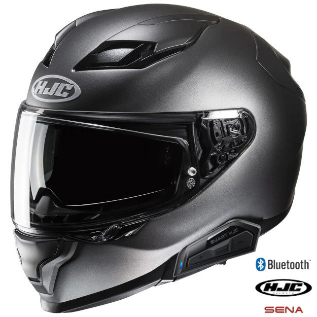 HJC F71 Full Face Bluetooth Helmet Nardo Grey 11b Installed