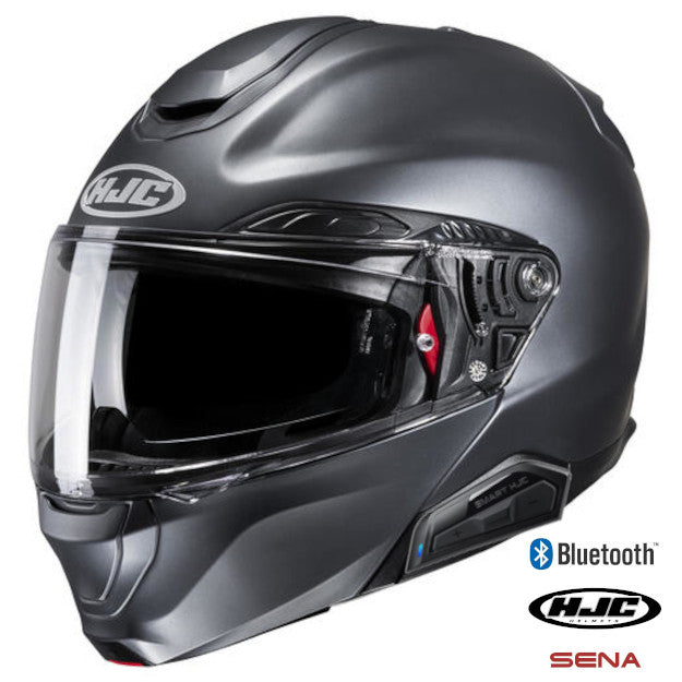 HJC RPHA 91 Bluetooth Helmet Semi Flat Titanium 11b installed