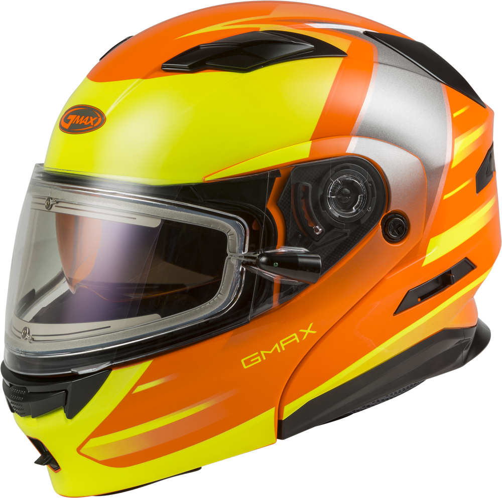 Gmax MD-01S Snow Helmet Descendant Neon Orange Hi Viz Electric Shield and Dual Lens