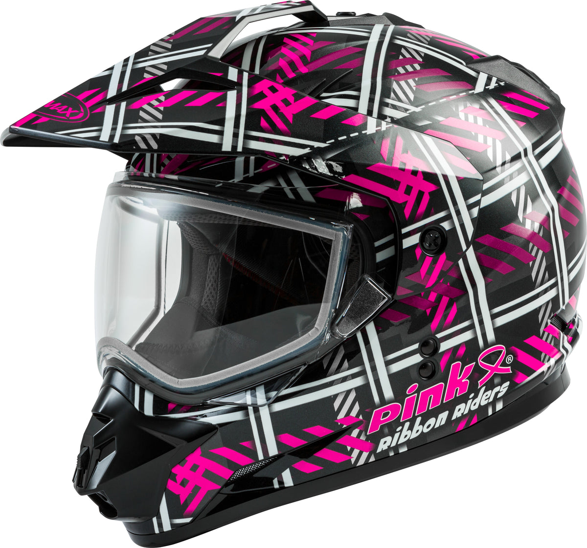 Gmax GM11S Ladies Dual Sport Snow Helmet Pink Ribbon Rider