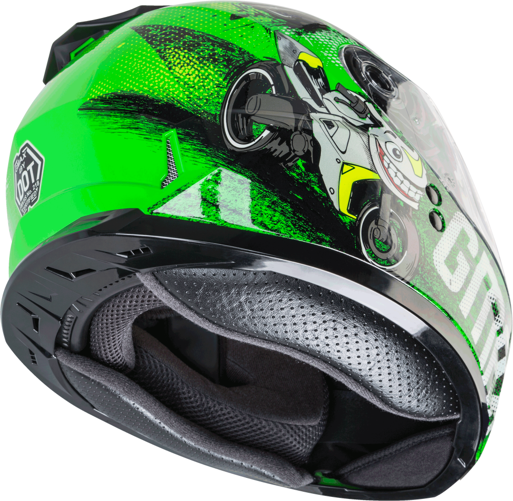 Gmax GM49Y Youth Full Face Helmet Beasts Graphic Neon Green Dual Lens