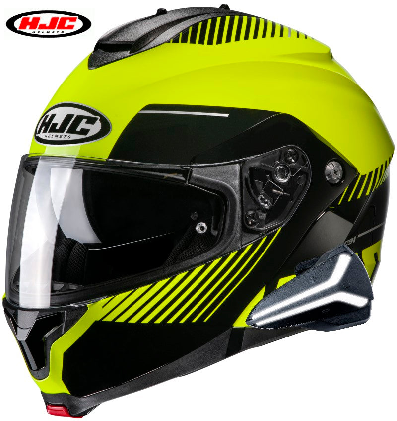 HJC C91 Helmet Sena Smart 20B Bluetooth Headset  Taly Graphic MC3 Hi Vis