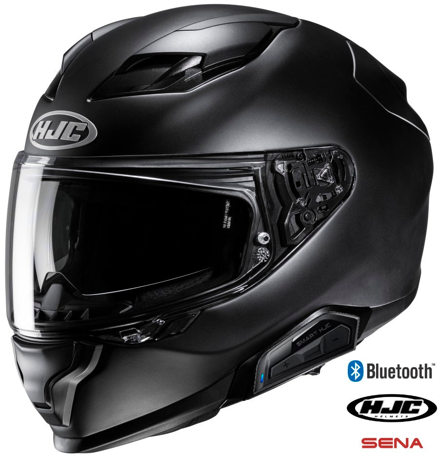 HJC F71 Full Face Bluetooth Helmet Matte Black Smart 11b Installed