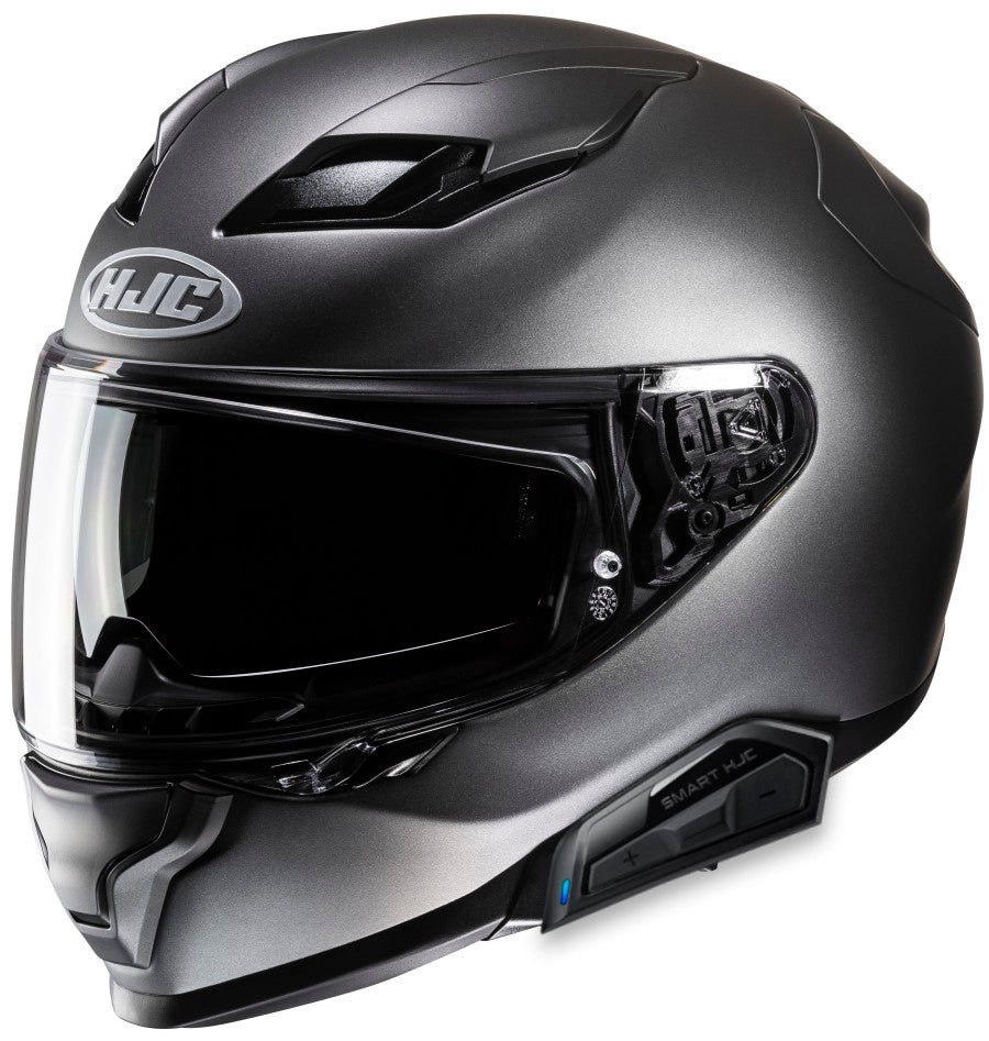 HJC F71 Full Face Bluetooth Helmet Titanium 21b Installed