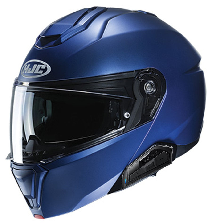 HJC i91 Modular Bluetooth Helmet Metallic Blue 21b installed