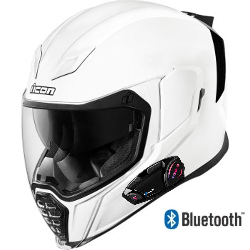 Icon Airflite Full Face Bluetooth Helmet Gloss White HelmetCountry.com Icon Airflite Full Face Bluetooth Helmet Gloss White HelmetCountry.com