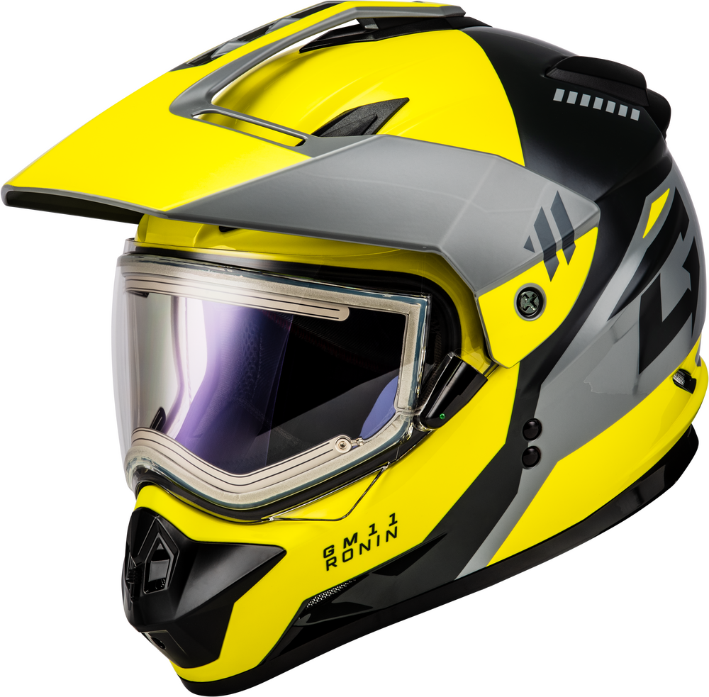 Gmax GM-11S Ronin Snow Helmet Yellow Grey Electric Shield