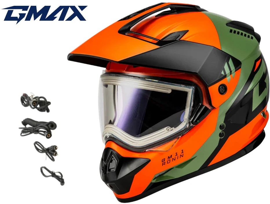 Gmax GM-11S Ronin Snow Helmet Orange Grey Electric Shield