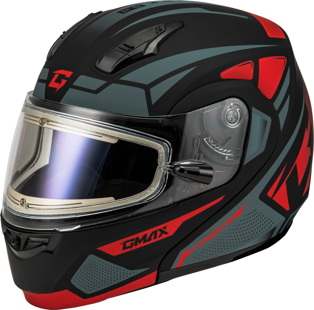 Gmax MD-04 Modular Snow Helmet Sector Matte Black Red Electric Shield