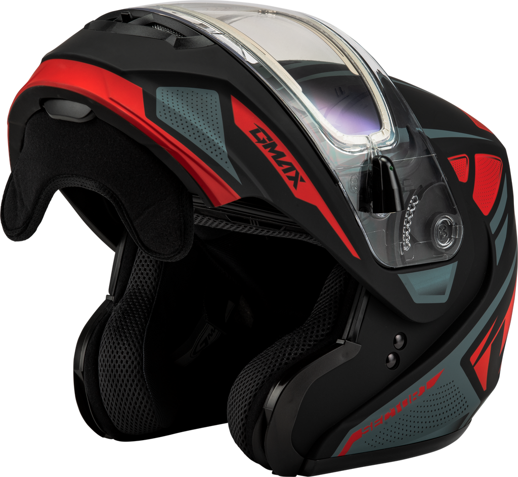 Gmax MD-04 Modular Snow Helmet Sector Matte Black Red Electric Shield