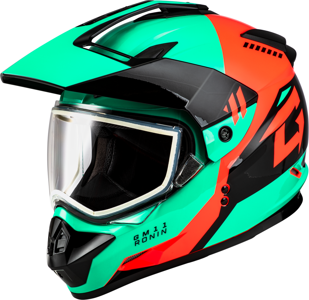 Gmax GM-11S Ronin Snow Helmet Black/Aqua/Coral Dual Lens