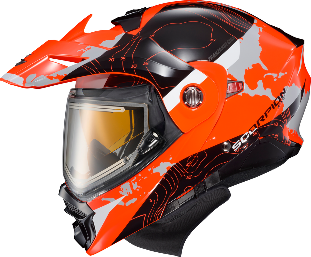 Scorpion EXO-AT960 Dual Sport Snow Helmet Topographic Hi Viz Orange Electric Shield