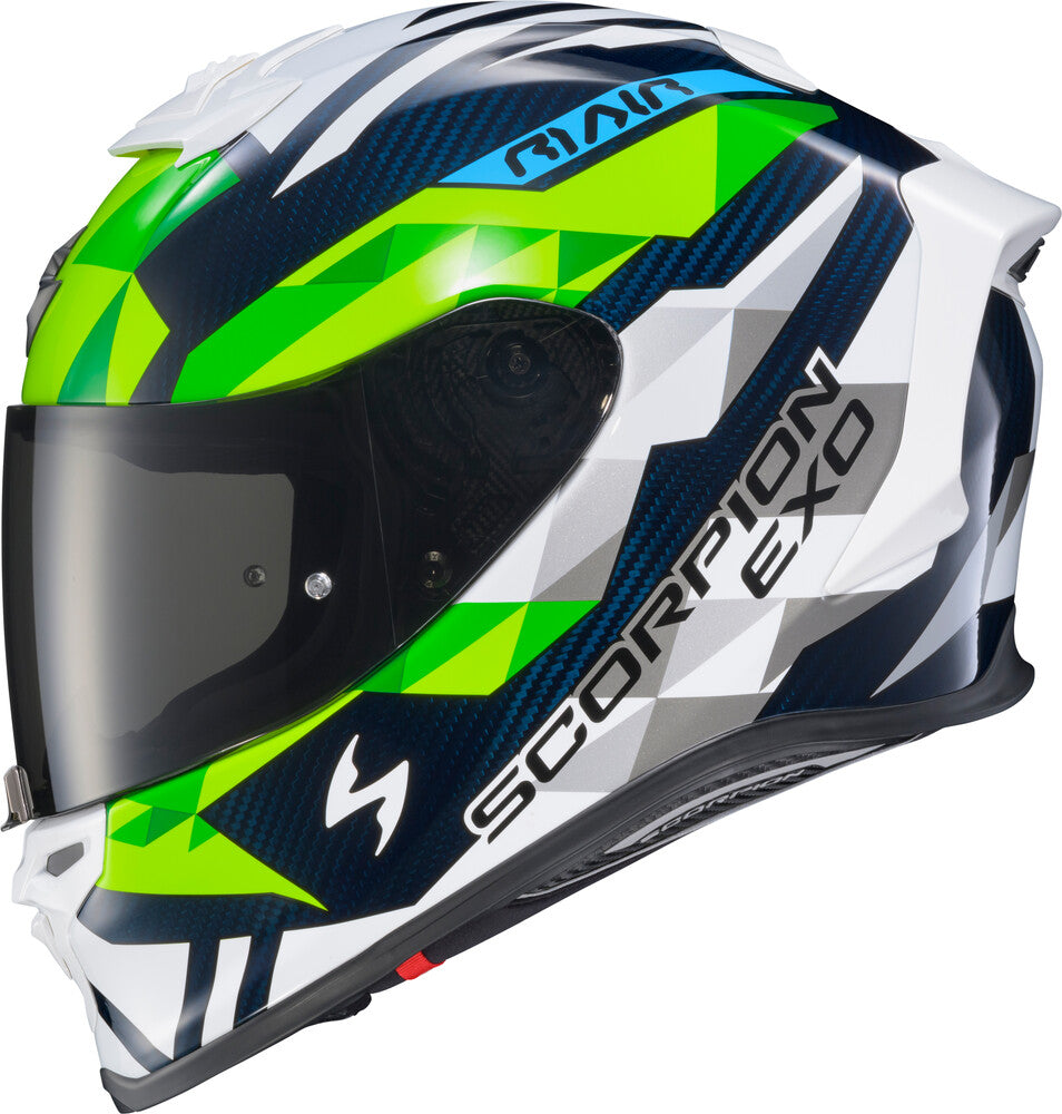 Scorpion EXO EXO-R1 Air Full Face Helmet Carbon Rastor White/Green/Blue