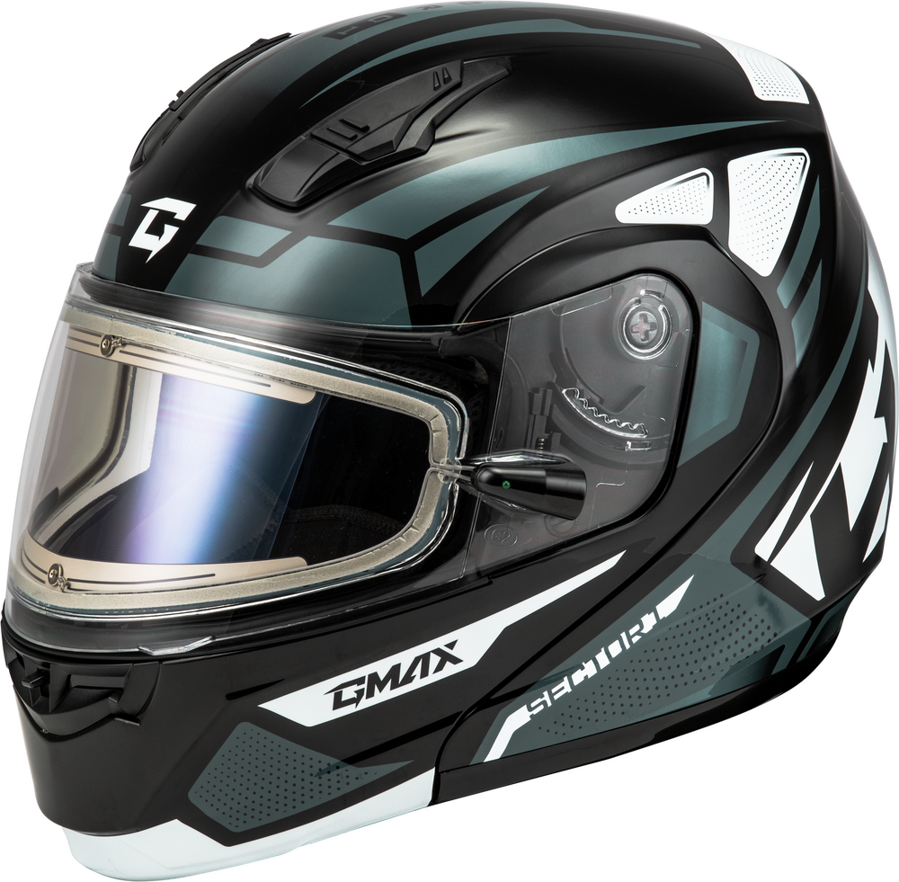 Gmax MD-04 Modular Snow Helmet Sector Gloss Black Silver Electric Shield