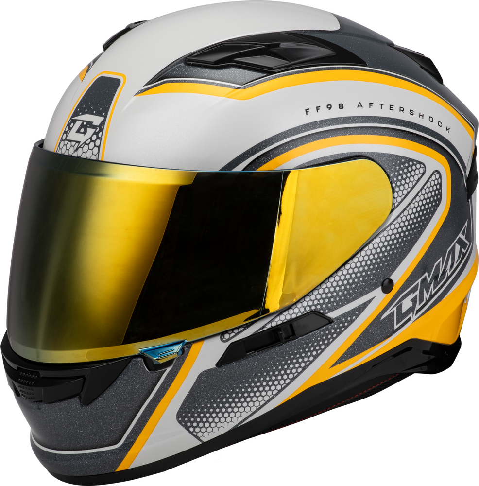 Gmax FF-98 Full Face Helmet Aftershock White/Metallic Silver