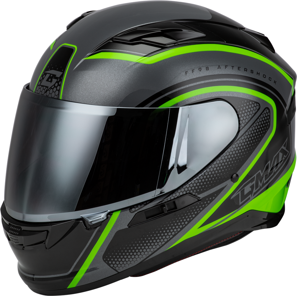 Gmax FF-98 Full Face Helmet Aftershock Grey/Neon Green