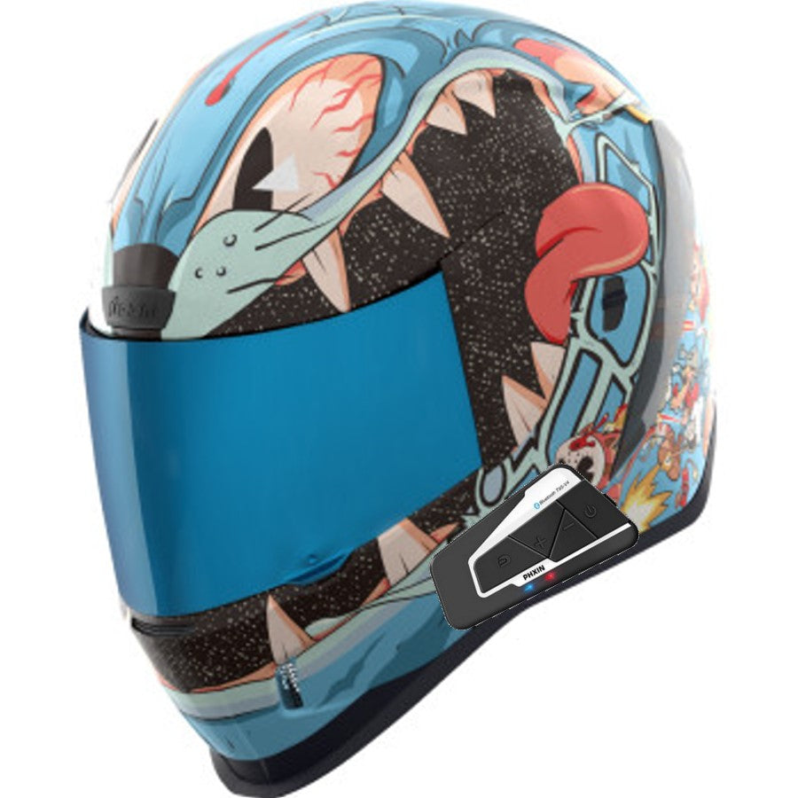 Icon Airform Full Face Bluetooth Helmet 9 Lives Blue