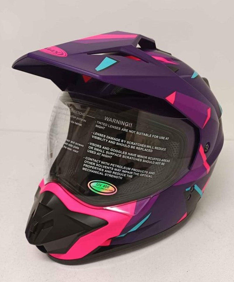 Gmax GM11 Street Dual Sport Helmet Ripcord Graphic Purple/Pink