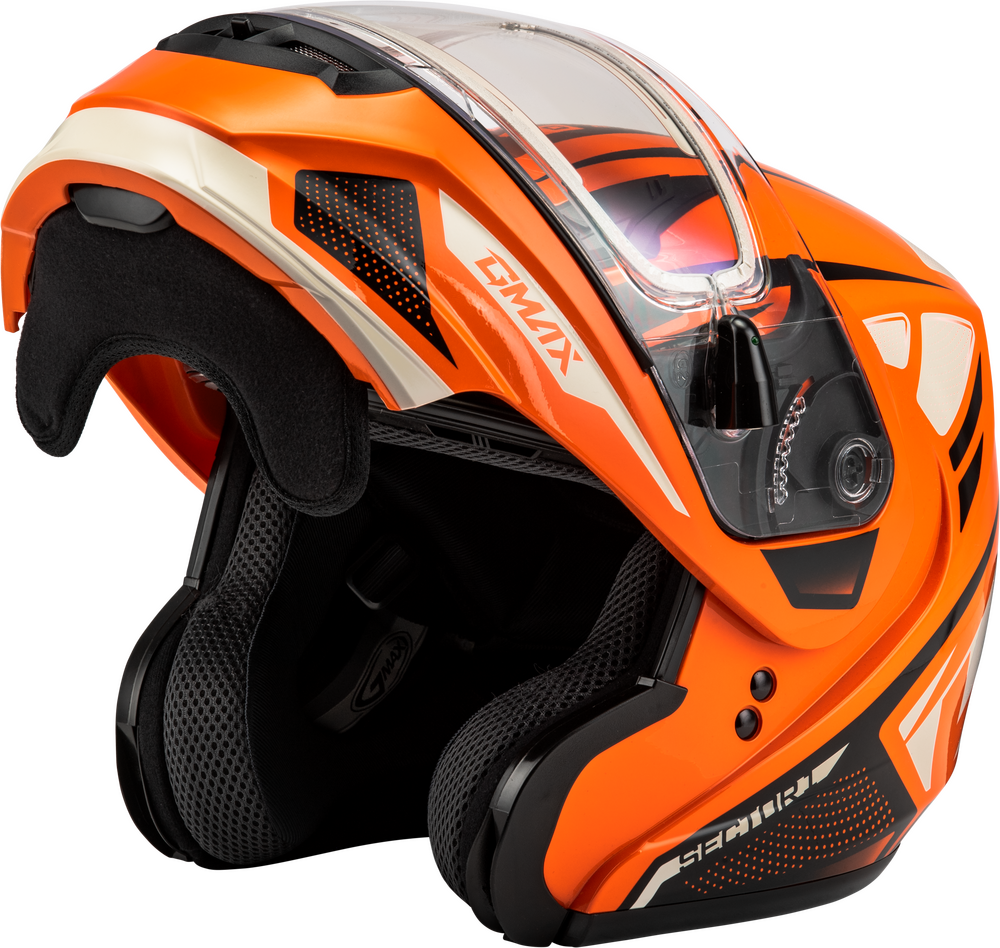 Gmax MD-04 Modular Snow Helmet Sector Gloss Orange Black Electric Shield