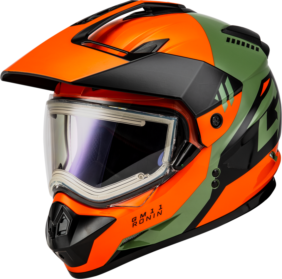 Gmax GM-11S Ronin Snow Helmet Orange Grey Electric Shield