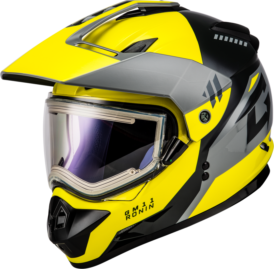 Gmax GM-11S Ronin Snow Helmet Yellow Grey Electric Shield and Single Lens