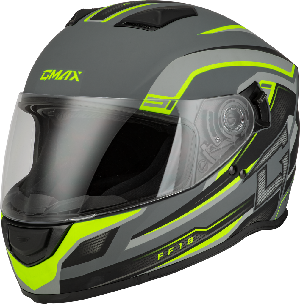 Gmax FF-18 Full Face Helmet Drift Graphic Grey/Hi-Vis