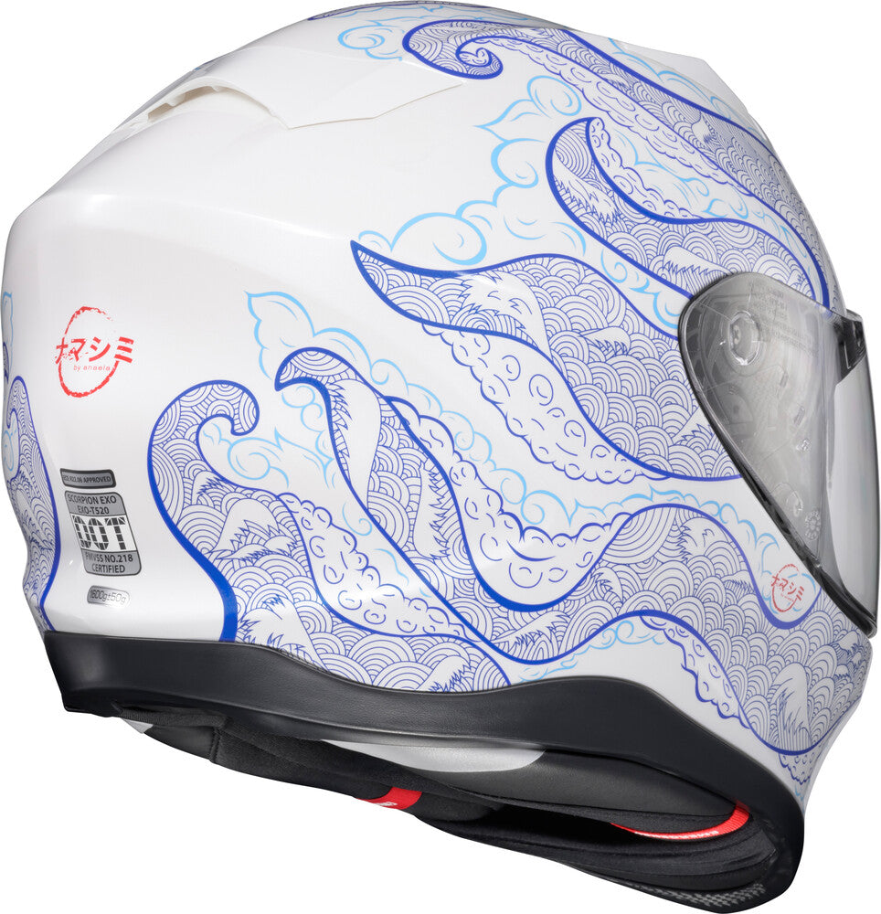 Scorpion EXO-T-520 Full Face Bluetooth Helmet Nama-Shimi White/Blue EXO-COM