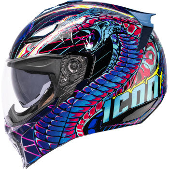 Icon Threshold Bluetooth Helmet Synthwave Lazer Cobra Blue Helmlink