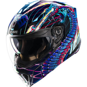 Icon Threshold Bluetooth Helmet Synthwave Lazer Cobra Blue Helmlink
