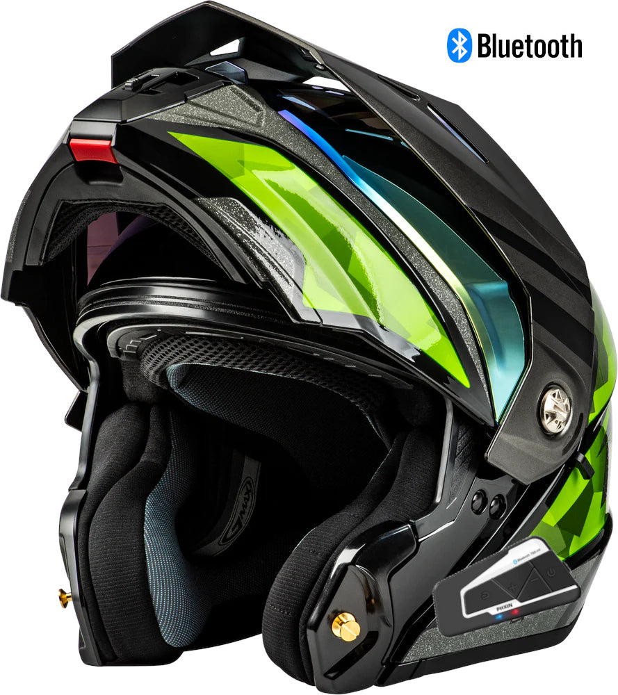 Gmax MD-74 Striker Modular Bluetooth Helmet Black/Silver/Green