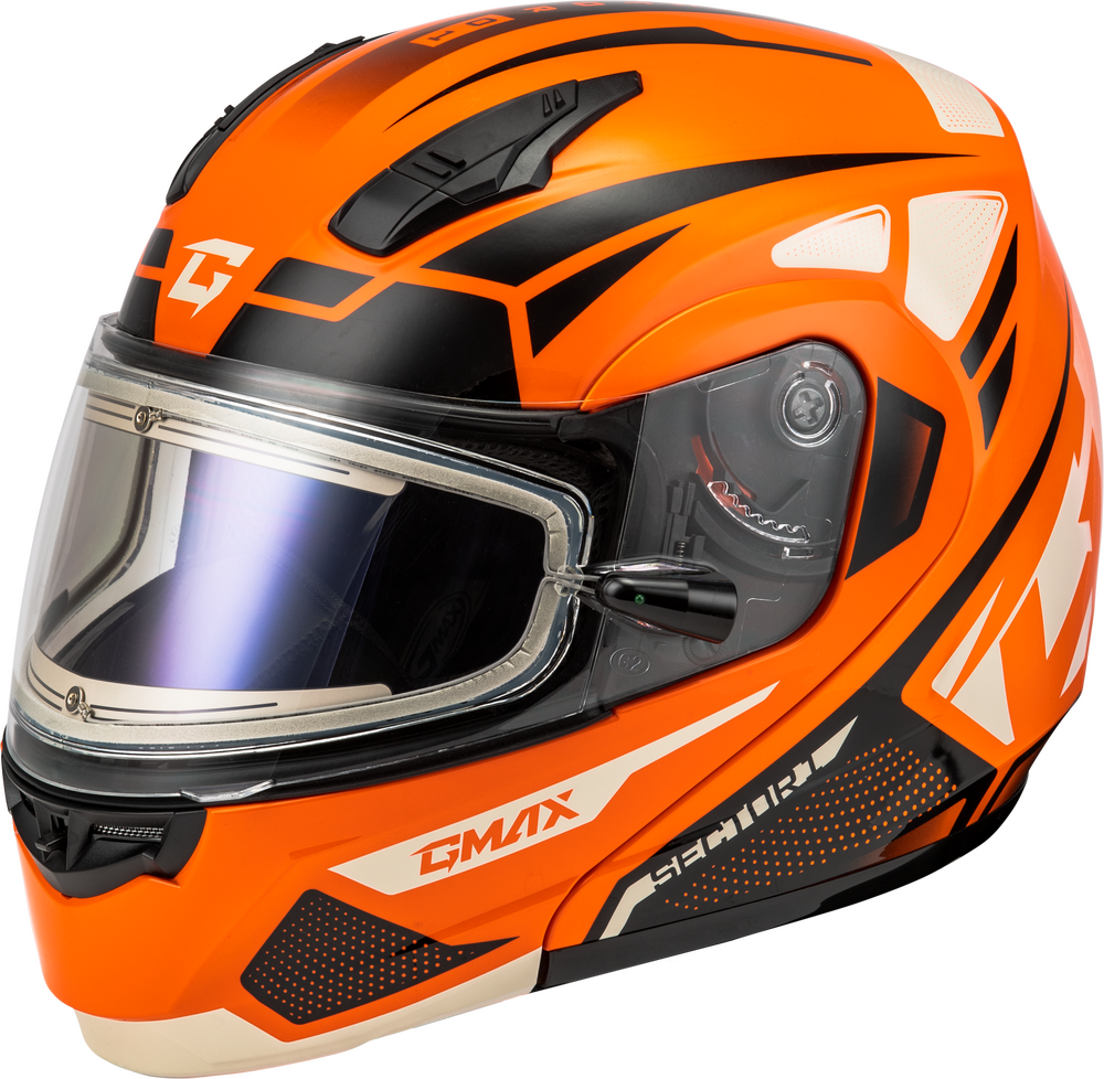 Gmax MD-04 Modular Snow Helmet Sector Gloss Orange Black Electric Shield