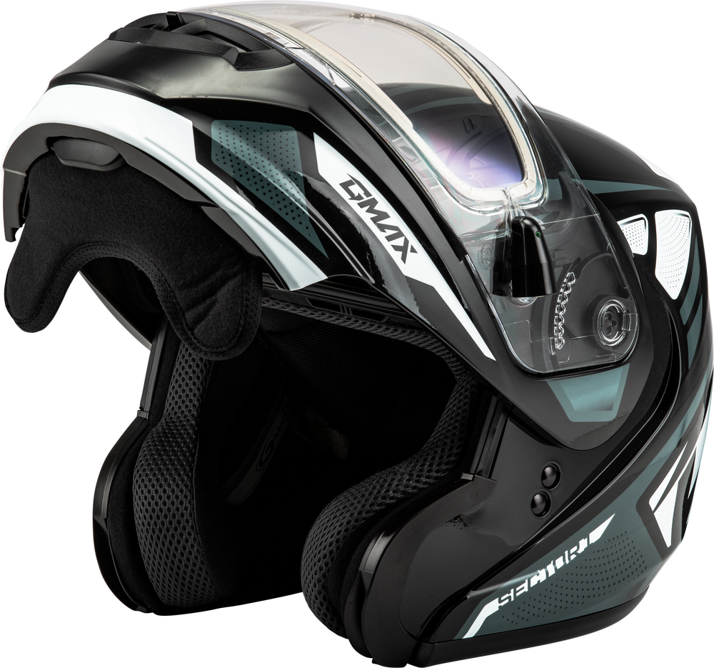 Gmax MD-04 Modular Snow Helmet Sector Gloss Black Silver Electric Shield