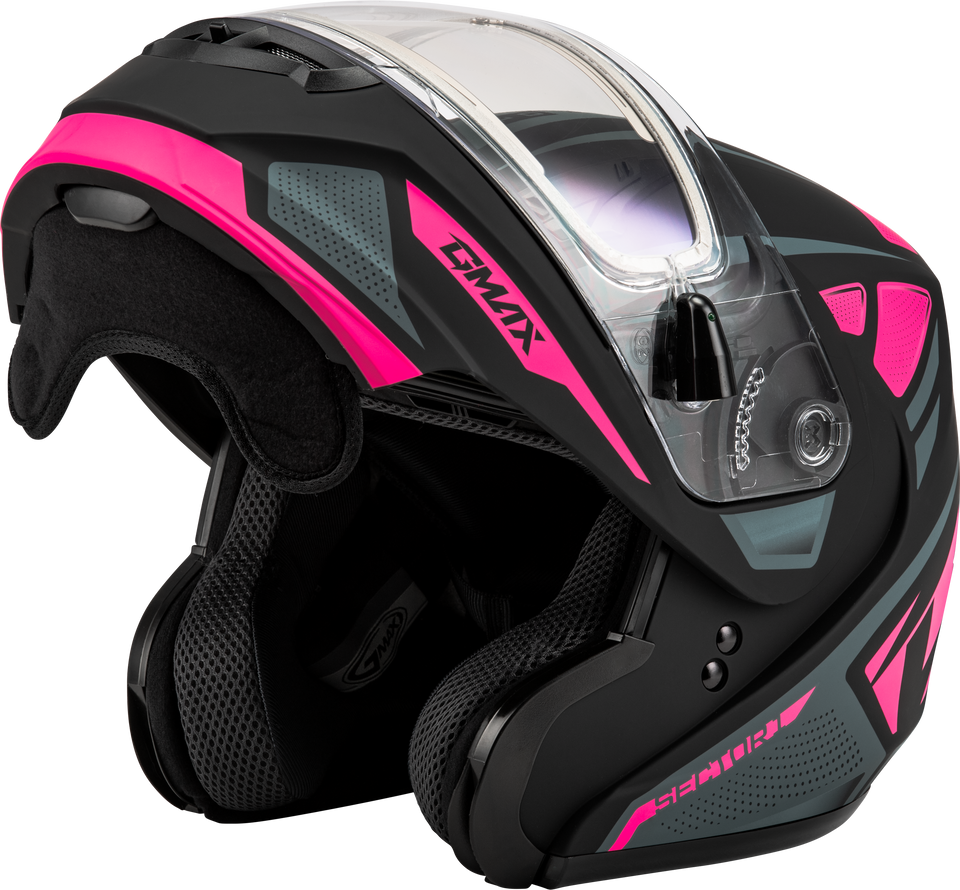 Gmax MD-04 Modular Snow Helmet Sector Matte Black Pink Electric Shield