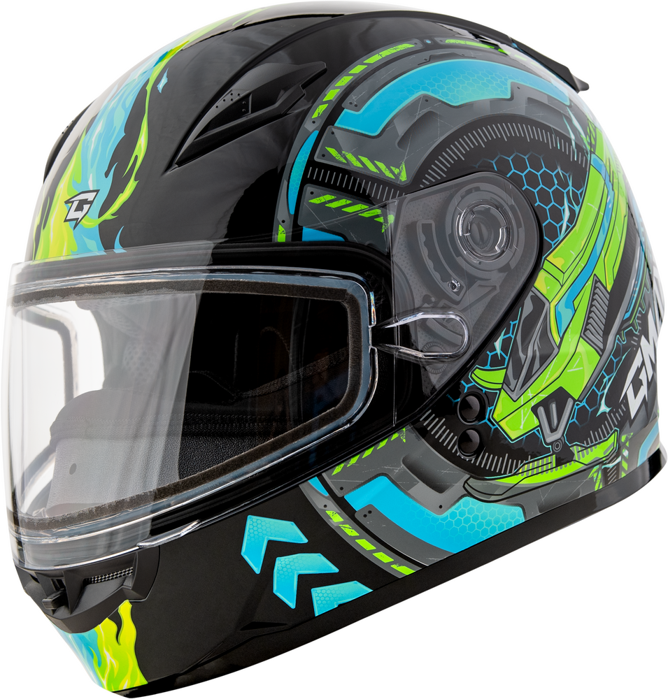 Gmax GM-49Y Youth Snow Helmet Charge Graphic Blue/Green Youth Large