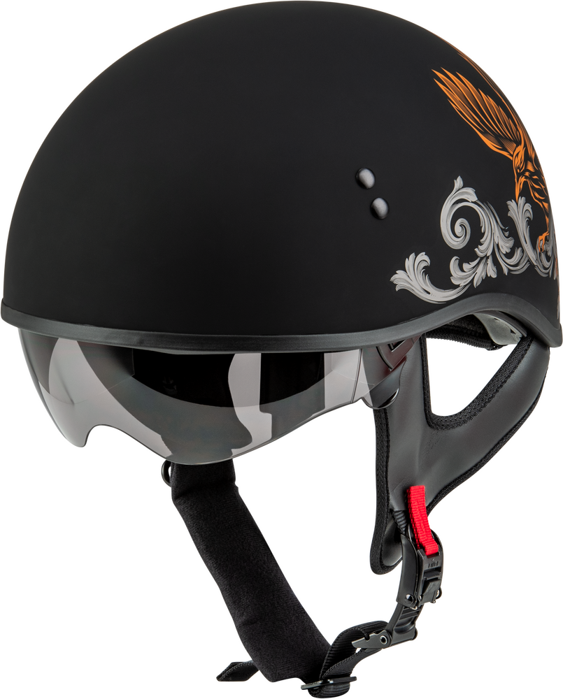 Gmax HH-65 Half Shell Helmet Corvus Matte Black/Silver/orange