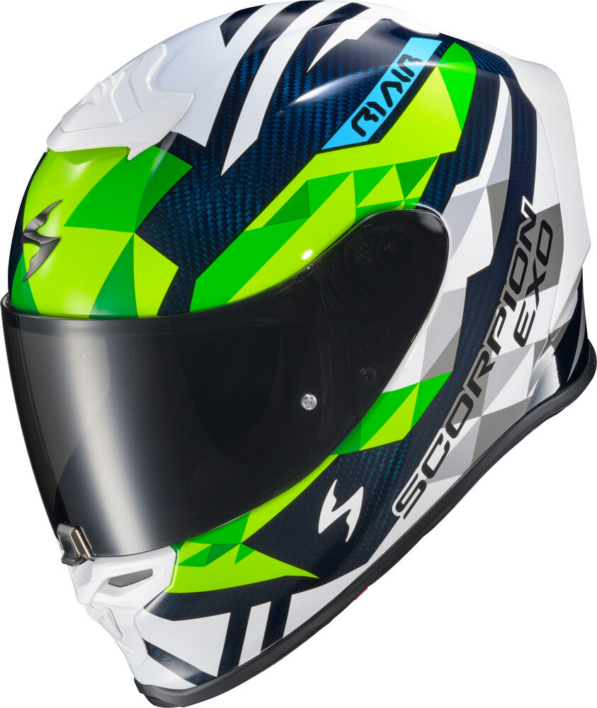Scorpion EXO EXO-R1 Air Full Face Helmet Carbon Rastor White/Green/Blue