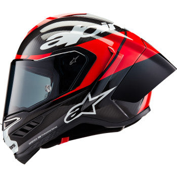 black and red full face motorcycle helmet Alpinestars Supertech R10 Full Face Helmet Element Carbon/Red/White –  HelmetCountry.com