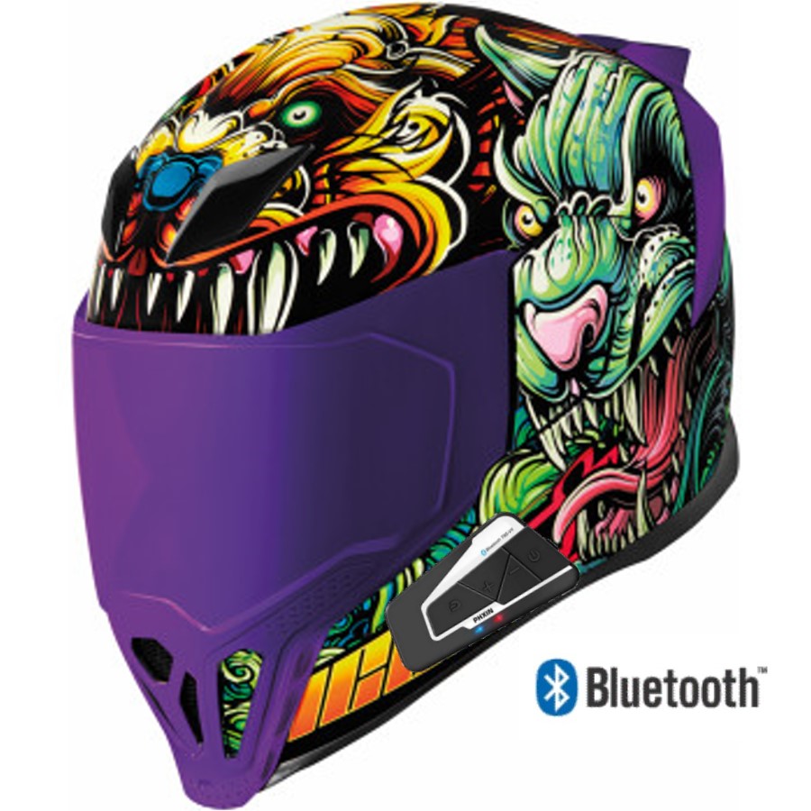 Icon Airflite Cat Scratch Fever Blue Full Face Bluetooth Helmet