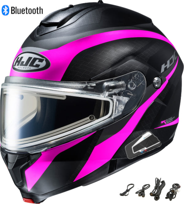 HJC C91 Bluetooth Snow Helmet Taly Graphic MC8SF Flat Pink Electric Shield