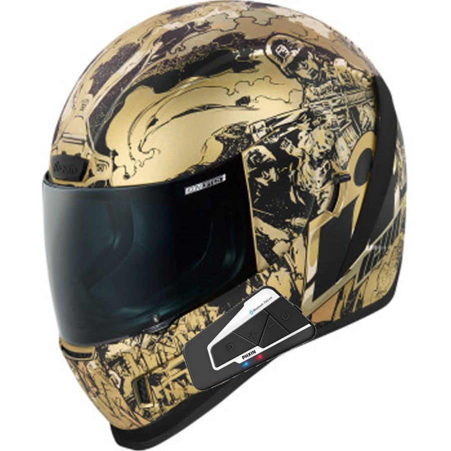 bluetooth helmet motorcycle gold face Icon Airform Full Face Bluetooth Helmet Guardian Gold – HelmetCountry.com