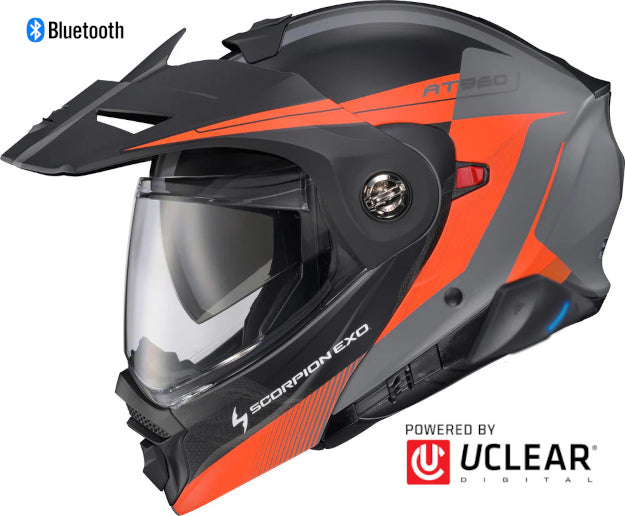 Scorpion EXO-AT960 Bluetooth Helmet Topographic 2 Orange/Grey EXO-COM