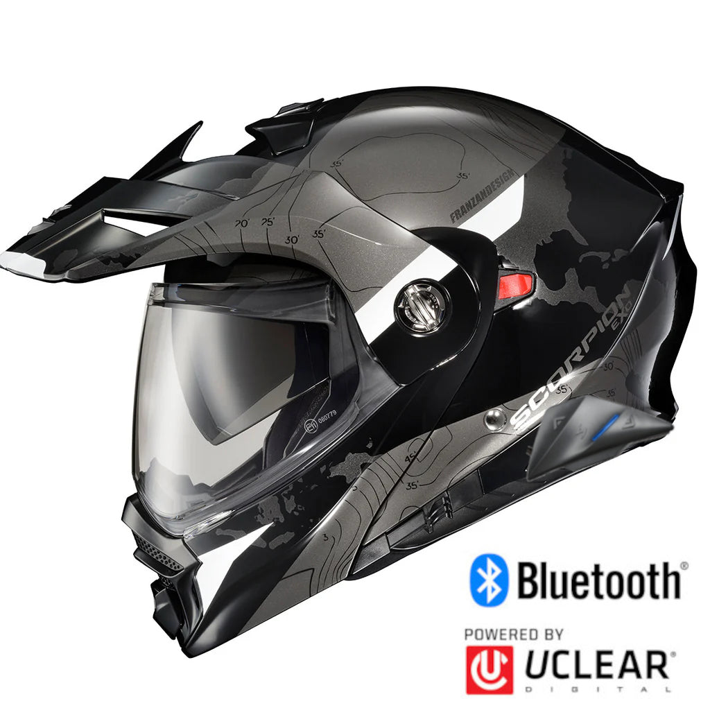 Scorpion EXO-AT960 Dual Sport Modular Helmet Topographic Black/White EXO-Com Kit