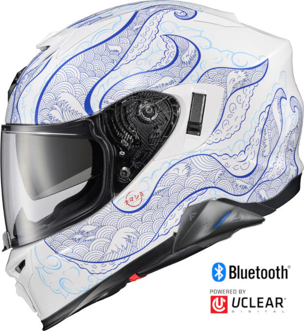 Scorpion EXO-T-520 Full Face Bluetooth Helmet Nama-Shimi White/Blue EXO-COM