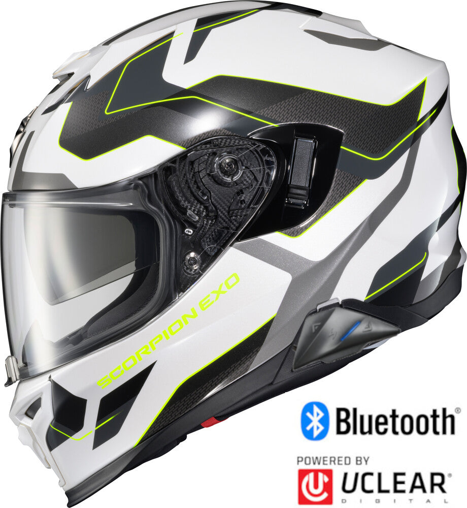 Scorpion EXO-T-520 Bluetooth Helmet Zuse White Hi-Viz EXO-COM Kit
