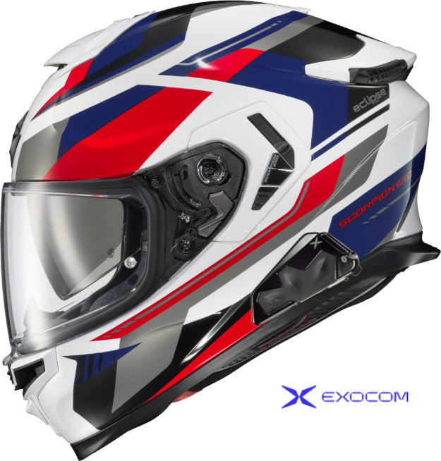 Scorpion EXO-Eclipse Bluetooth Helmet Lunar Red White Blue EXO-COM