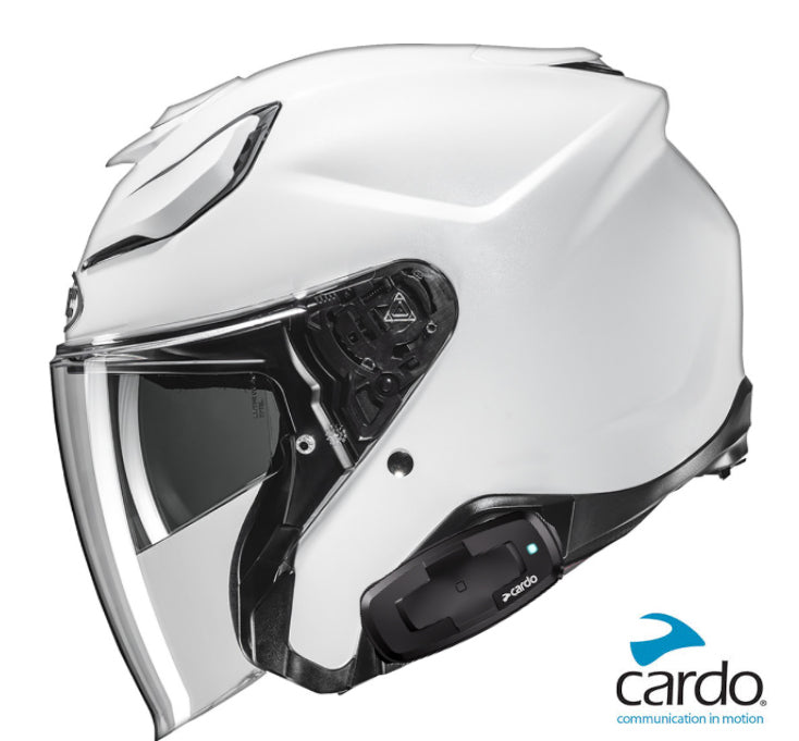 HJC F31 Bluetooth Helmet Gloss White Cardo 4X Installed