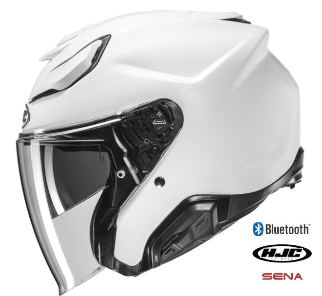 HJC F31 Open Face Bluetooth Helmet Gloss White 11b Installed