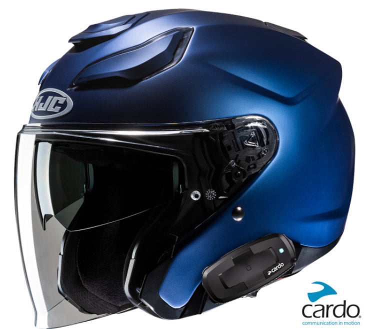HJC F31 Bluetooth Helmet Matte Blue Cardo 4X Installed
