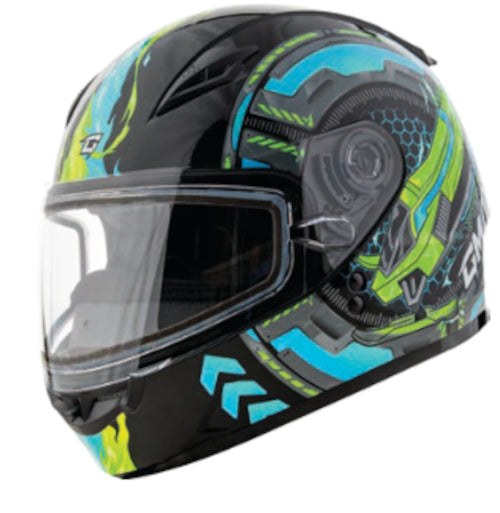 Gmax GM-49Y Youth Full Face Snow Helmet Charge Graphic Black/Blue/Green